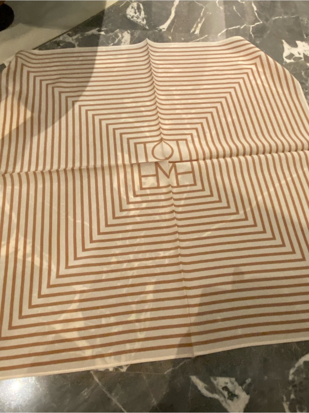 Toteme Cream and Tan Striped Geometric Silk Scarf - Picture 2 of 10